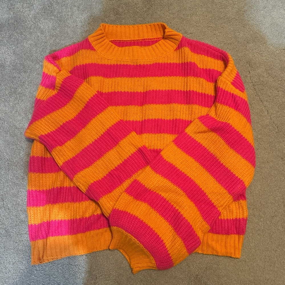 SHEIN Orange and Pink Striped Sweater